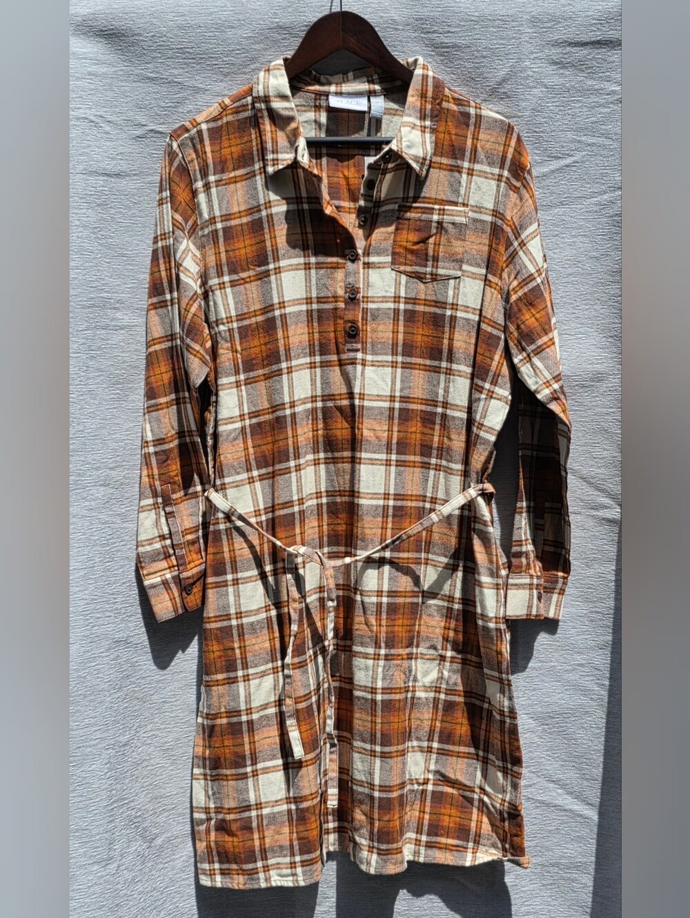 The Childrenās Place Girls XL 14 Plaid Cotton Shirt Dress Belted NWT